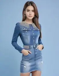 Womens Denim And Diamonds Outfit Dress face swap