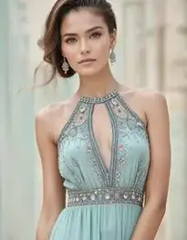 Womens Embellished Maxi Dress face swap