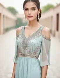 Womens Embellished Maxi Dress face swap