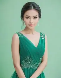 Womens Emerald Green Dress Wedding Guest face swap