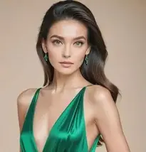 Womens Emerald Green Satin Dress face swap