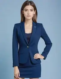 Womens Navy Blue Blazer Outfit Dress face swap