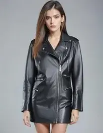 Womens Oversized Leather Jacket Dress face swap