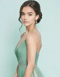 Womens Sage Green Prom Dress face swap