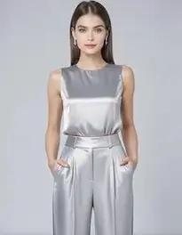 Womens Silver Trousers Dress face swap